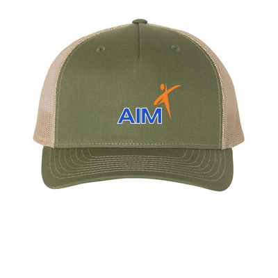 AIM Trucker Hat, a Army Olive Green/ Tan Printed Five-Panel Trucker Cap