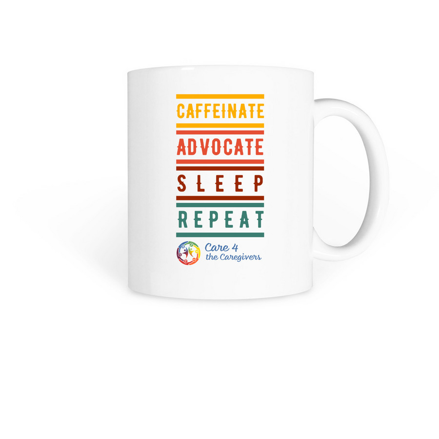 Caffeinate, Advocate, Sleep, Repeat Mug, a White Coffee Mug