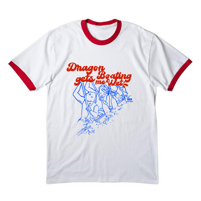 Dragon Boating Gets Me Wet, a White/ Red Cotton Ringer Tee