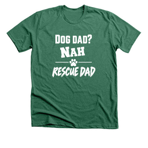 Fam Fit Check: Rescue Dad, a Heather Grass Green Premium Unisex Tee