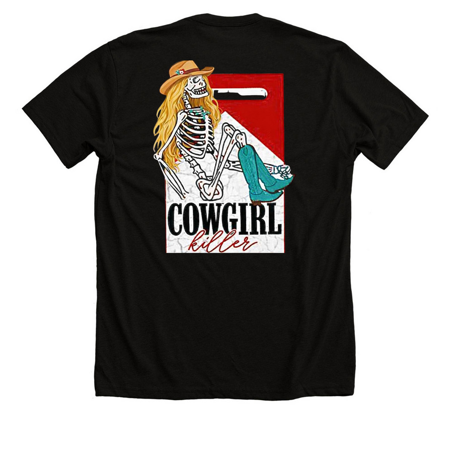 Cowgirl Killer, a Solid Black Blend Premium Unisex Tee (back-view)