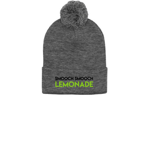 SMOOCH BEANIES, a Dark Heather Grey Printed Pom-Pom Beanie