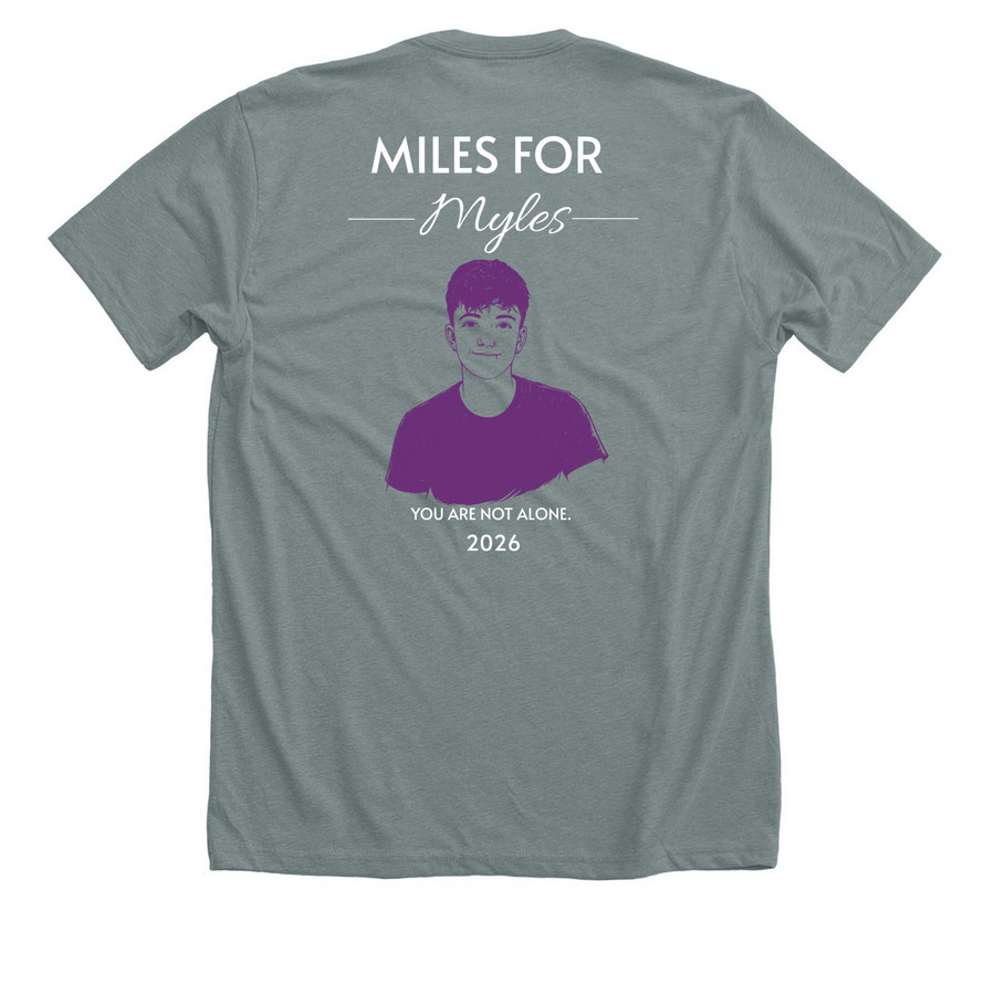 Miles for Myles, a Heather Blue Storm Premium Unisex Tee (back-view)