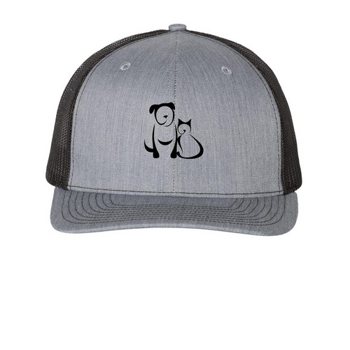 Dog & Cat Trucker Hat, a Heather Grey/ Black Printed Snapback Trucker Cap