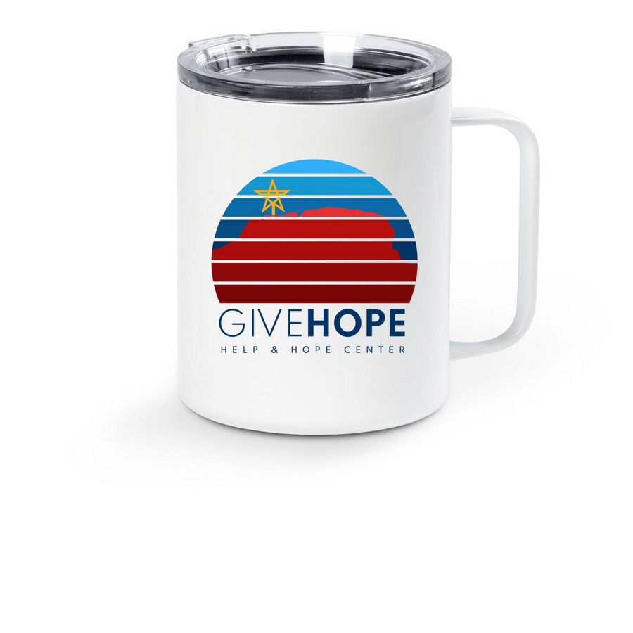 Sunrise Logo Travel Mug, a White Stainless Steel Travel Mug