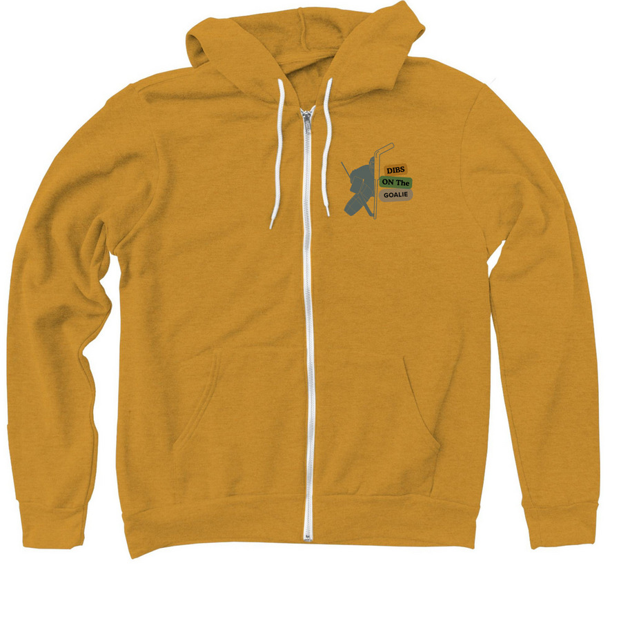 Pride Merch - Dibs on the Goalie!, a Heather Mustard Zip Up Hoodie