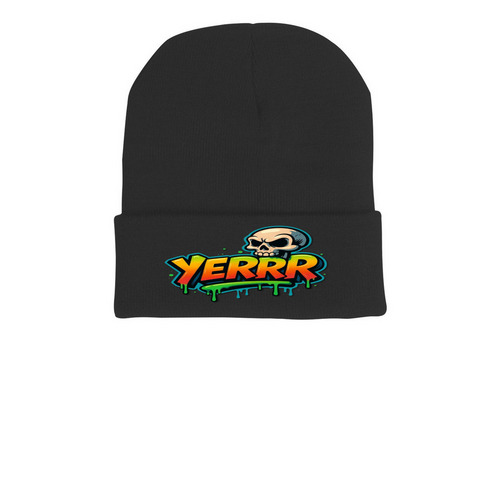 Yerrr Beanie, a Black Printed Cuffed Beanie
