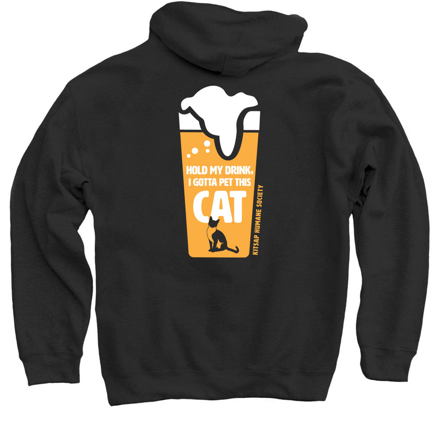 Hold My Drink, I Gotta Pet This Cat, a Black Pullover Hoodie (back-view)