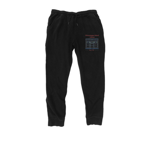Chincoteague Island Library, a Black Midweight Fleece Joggers