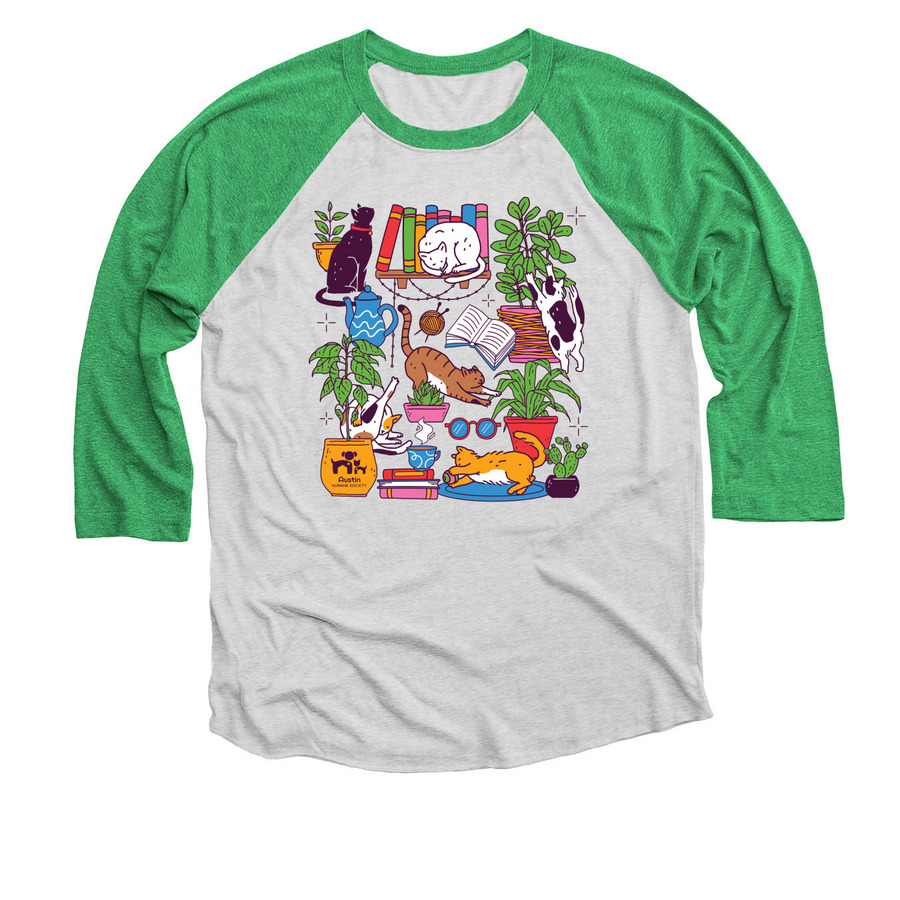 Cozy Cats, a Envy and Heather White 3/4 Sleeve Baseball Tee