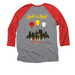 The James Warriors, a Red and Premium Heather 3/4 Sleeve Baseball Tee (back-view)