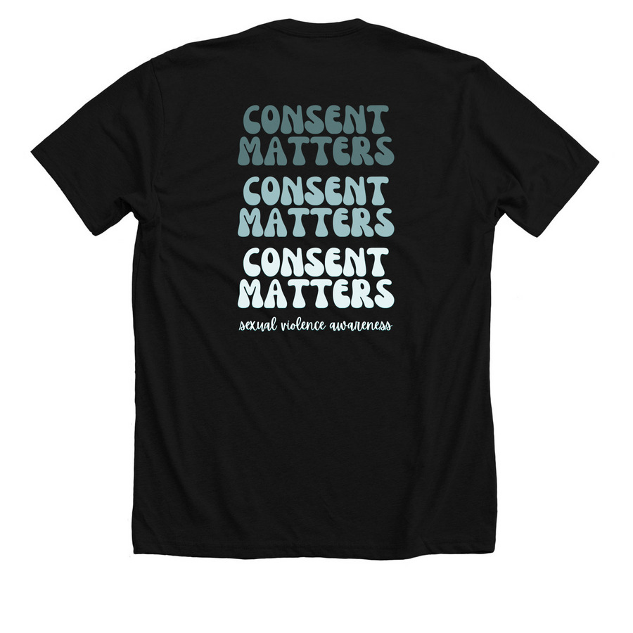 CONSENT, a Solid Black Blend Premium Unisex Tee (back-view)