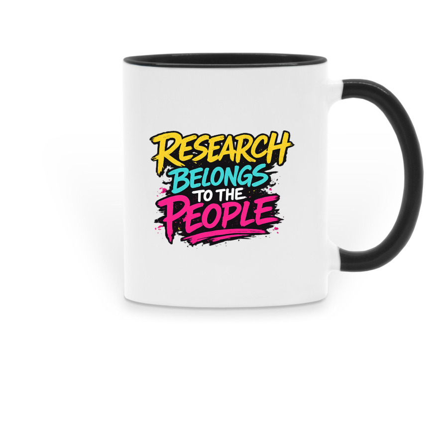 Research Belongs To The People Mug, a Black Two-Tone Ceramic Mug