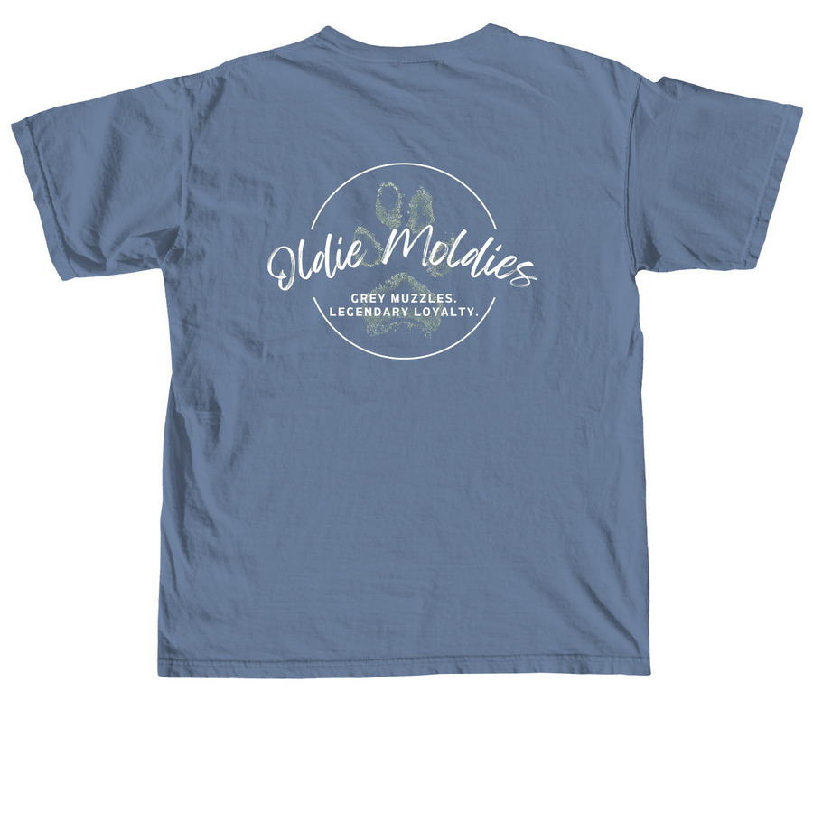 Oldie Moldies, a Blue Jean Comfort Colors Unisex Tee (back-view)
