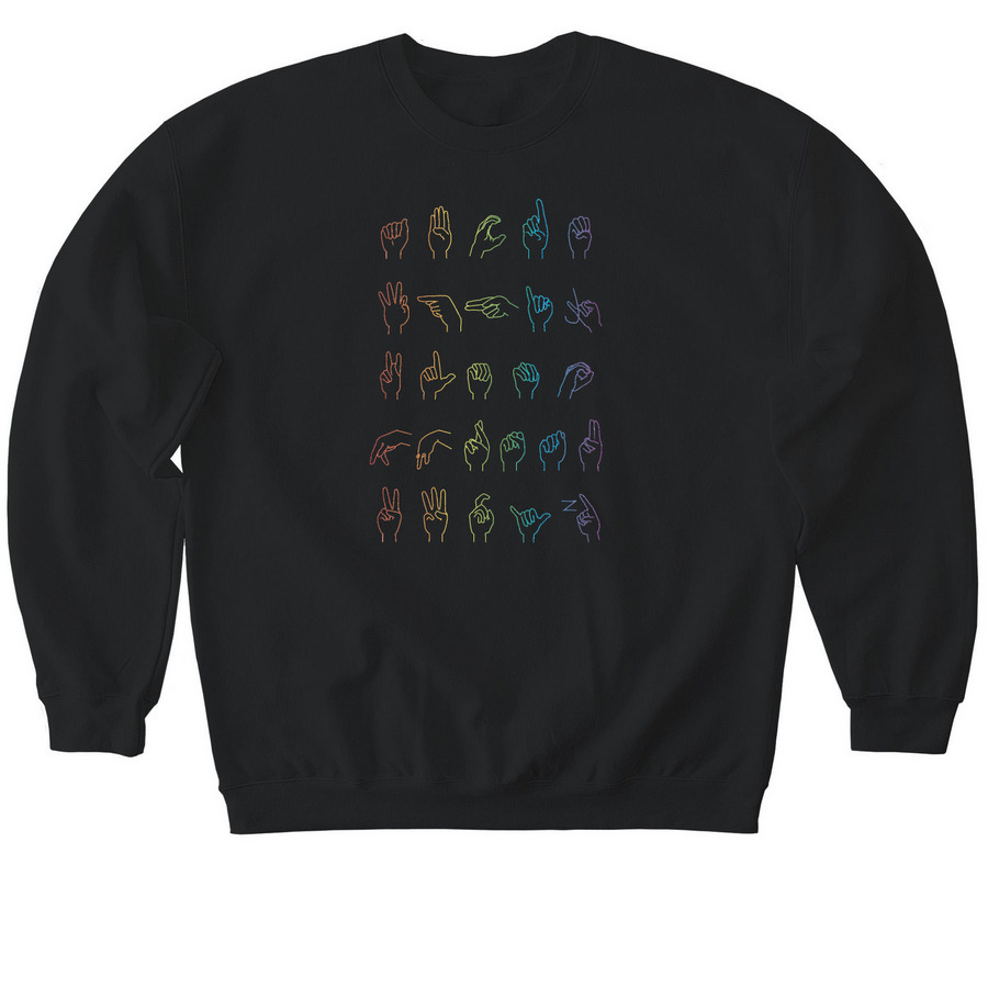 ASL Alphabet (RAINBOW), a Black Softstyle Crewneck Sweatshirt