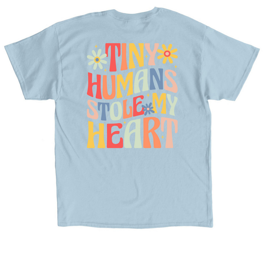 Tiny humans, a Light Blue Classic Unisex Tee (back-view)