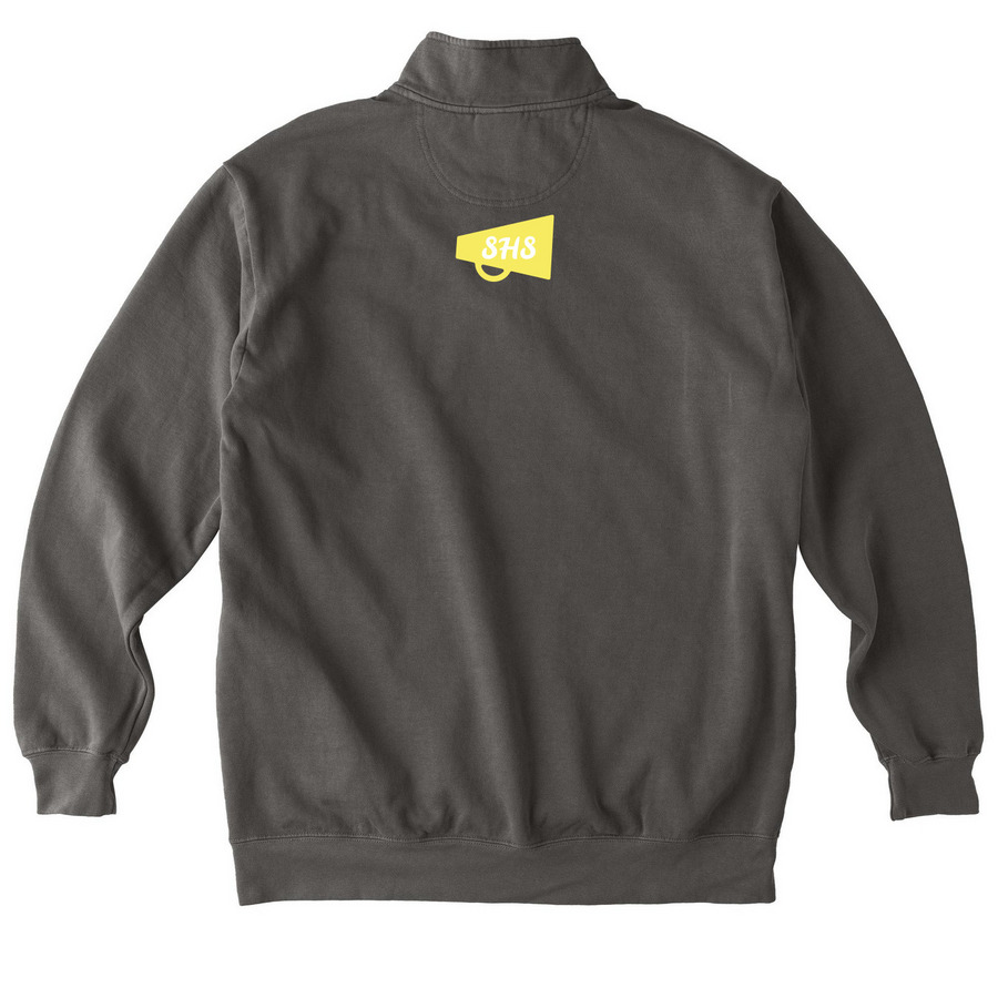 The Summer Cheerleader, a Pepper Comfort Colors Quarter Zip Pullover (back-view)