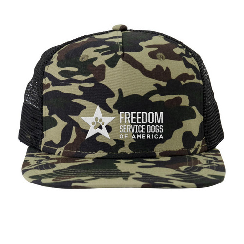 FSD Logo Hat, a Forest Camo and Black Trucker Hat