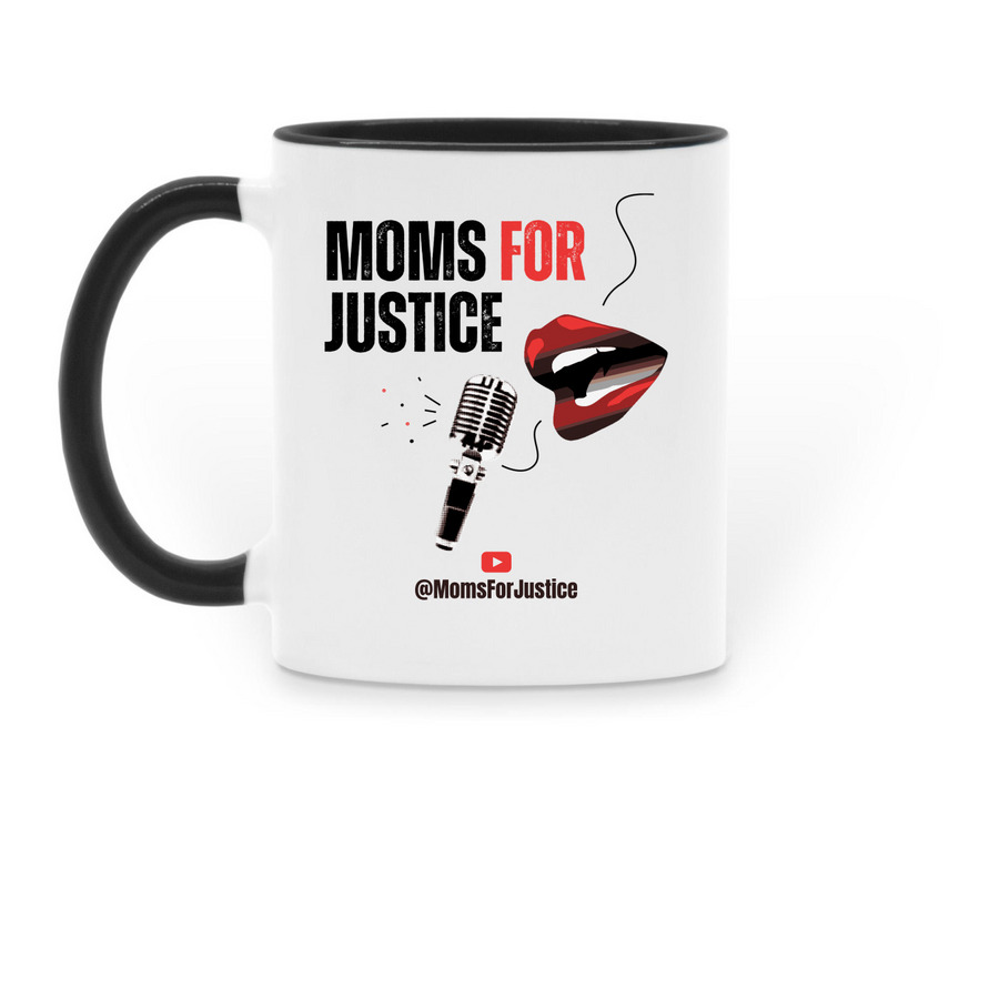 NEW Moms For Justice YouTube Mugs, a Black Two-Tone Ceramic Mug (back-view)