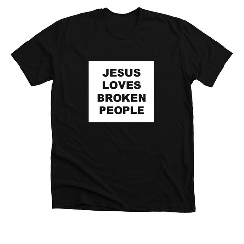 Jesus Loves Broken People, a Solid Black Blend Premium Unisex Tee
