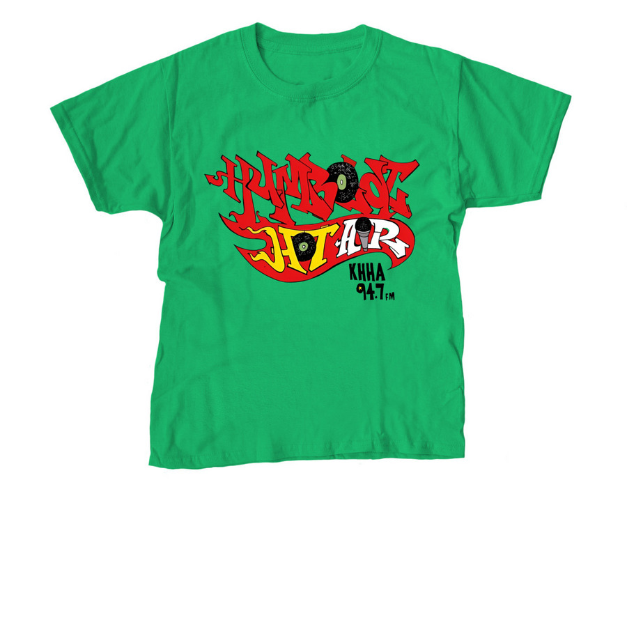 First KHHA 94.7FM merch by Dr. Oop, a Irish Green Youth Unisex Tee