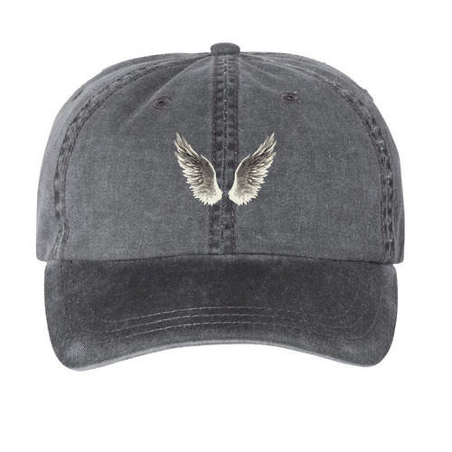 Angel wings Hats, a Black Printed Pigment Dye Baseball Cap