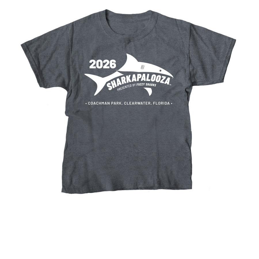 2026 Sharkapalooza Signature Logo Tee, a Dark Heather Youth Unisex Tee