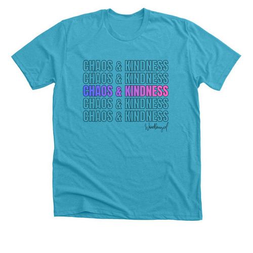 Chaos and Kindness, a Heather Aqua Premium Unisex Tee