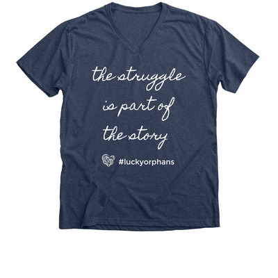 The Struggle is Part of the Story LOHR, a Heather Navy Premium V-Neck Tee