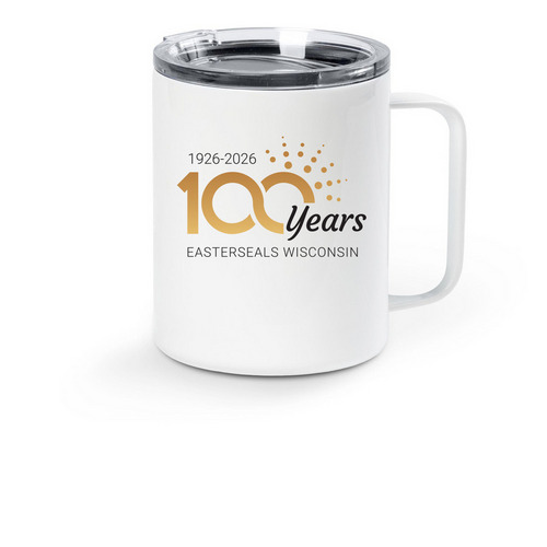 100 Years of Easterseals Wisconsin, a White Stainless Steel Travel Mug