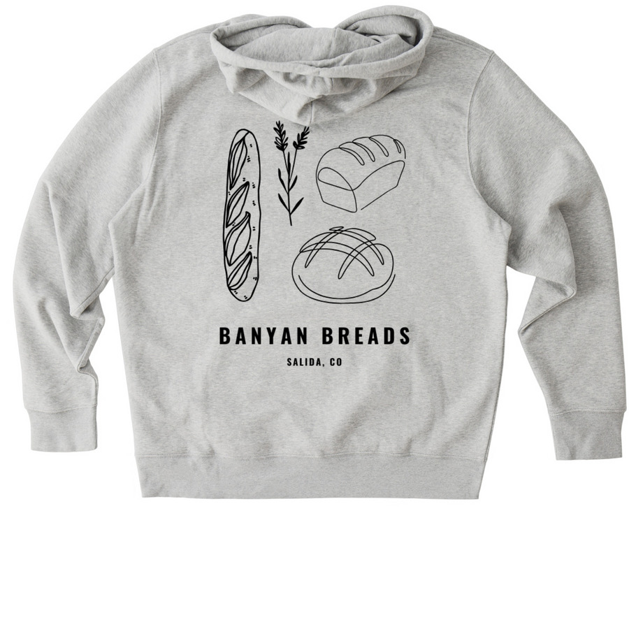 Banyan Breads, a Cool Heather Grey Stanley/Stella Unisex Cruiser 2.0 Pullover Hoodie (back-view)