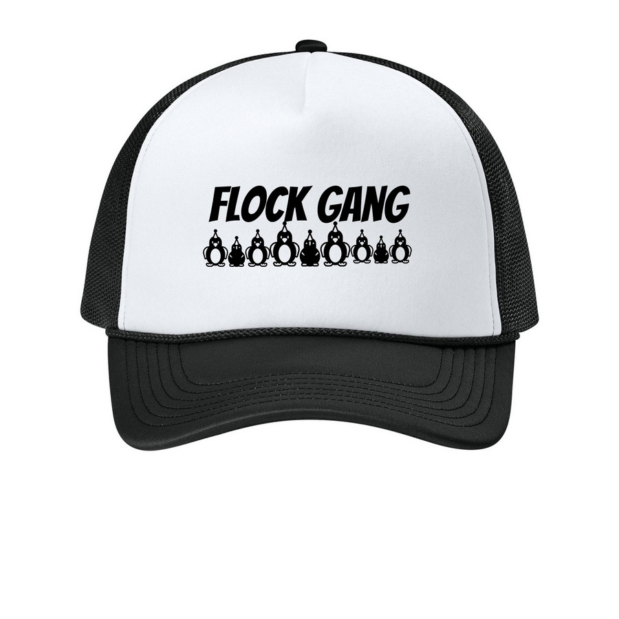 FLOCK GANG - OFFICIAL LEAGUE TRUCKER&nbsp;, a White/ Deep Black Printed Foam Trucker Hat