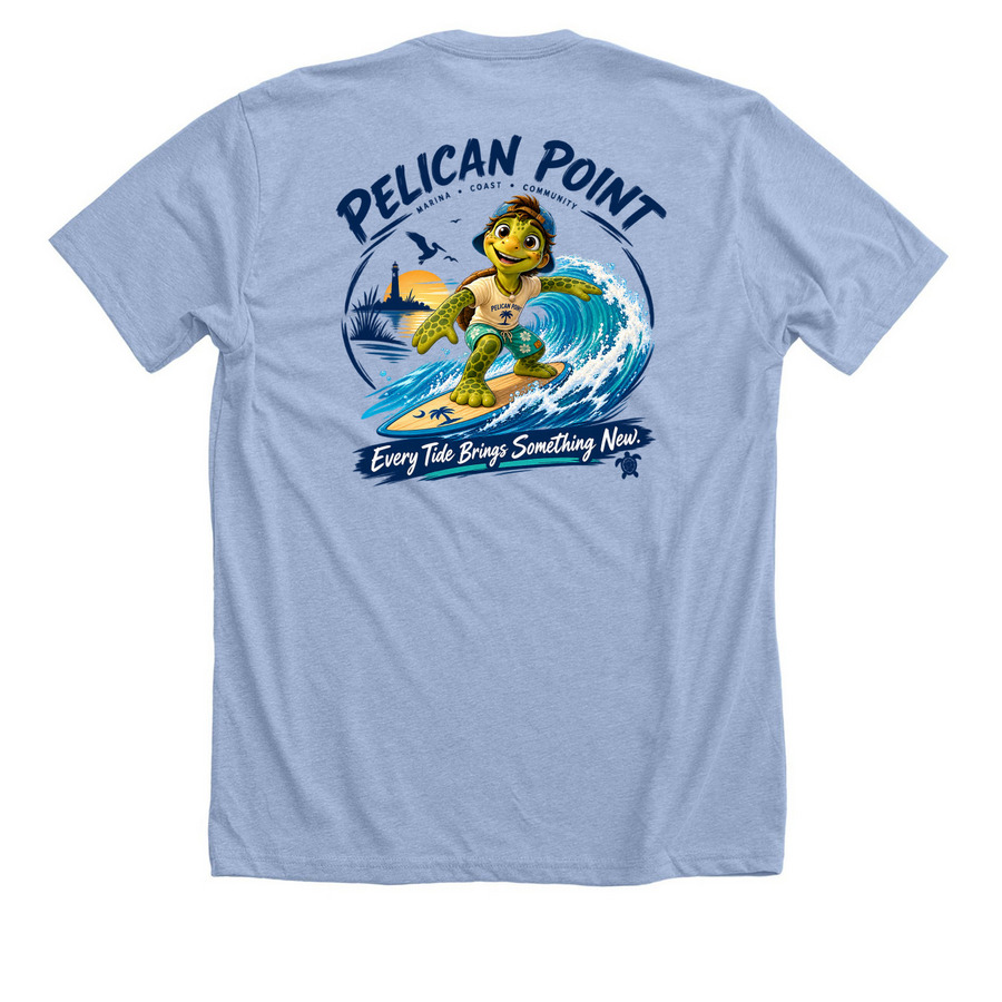 Every Tide Brings Something New, a Heather Baby Blue Premium Unisex Tee (back-view)