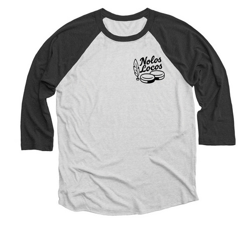 Nolos Locos Feather Bowling, a Black and Heather White 3/4 Sleeve Baseball Tee
