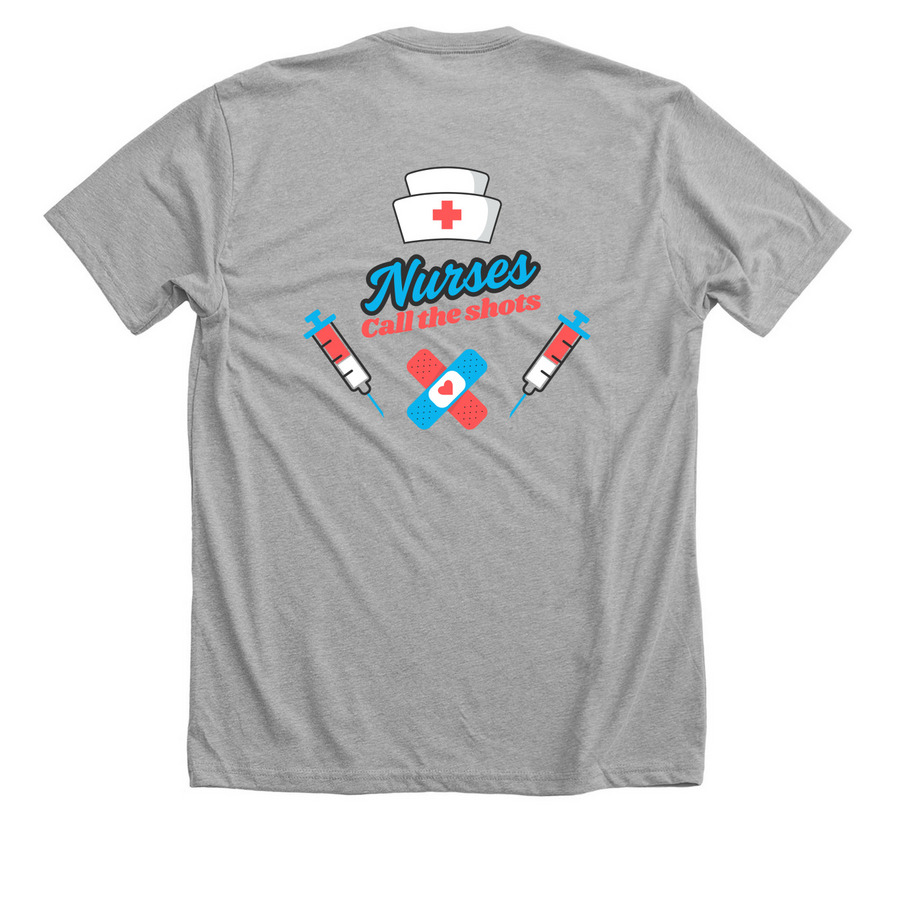 NursesCallTheShots, a Athletic Heather Premium Unisex Tee (back-view)